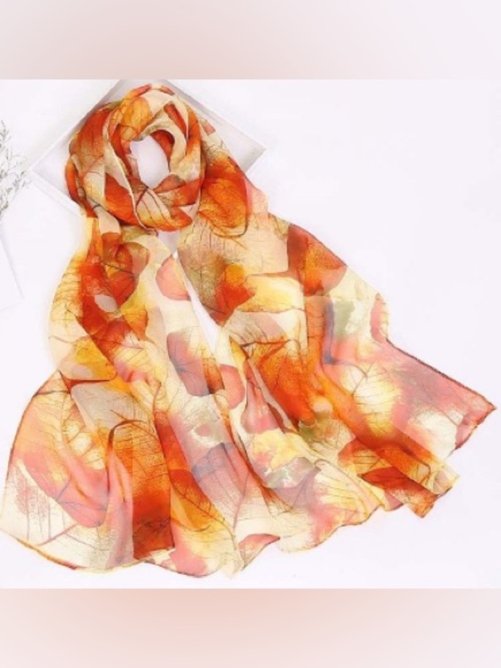 Cascading Leaves Scarf - Orange & Yellow